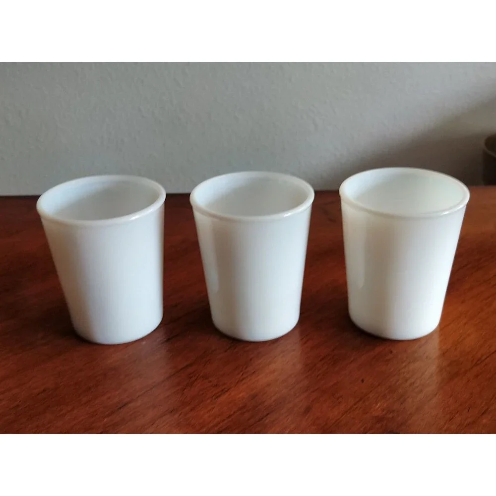 Lot 3x Vtg Opalescent Opaline Milk Glass Tumblers 3.5